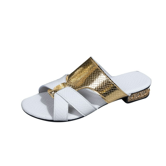 Women's Crocodile Embossed Flat Sandals Cross Strappy Open Toe Slide Sandals Fashion Women Casual Round Head Comfy Slippers Beach Casual Slipsole Shoes