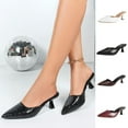 thumbnail image 1 of Women's Crocodile Embossed Pointed Toe Stiletto Heeled Mules, Peep Toe Dress Shoes, Plus Size Comfortable Stiletto High Heel Shoes for Daily Wear, 1 of 10