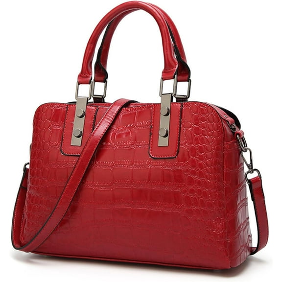 Women's Crocodile Pattern Crossbody PU Leather Square Satchel Retro Top Handle Shoulder Bags Elegant Handbags Purses