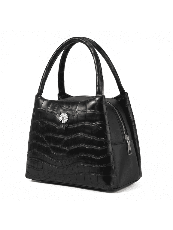 Women's Crocodile Pattern Handbag, Totes Bags for Women, with Zipper, Fashionable Tote Bag, Lightweight, Portable Top-Handle Satchel, PU Leather Tote for Daily Use(Black)