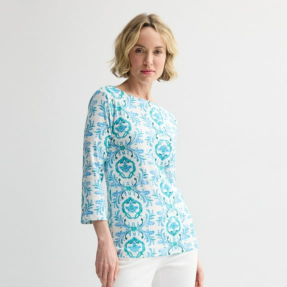 Women's Croft & Barrow® Boatneck Top Color: Aqua Vibrant Tile Size: SMALL