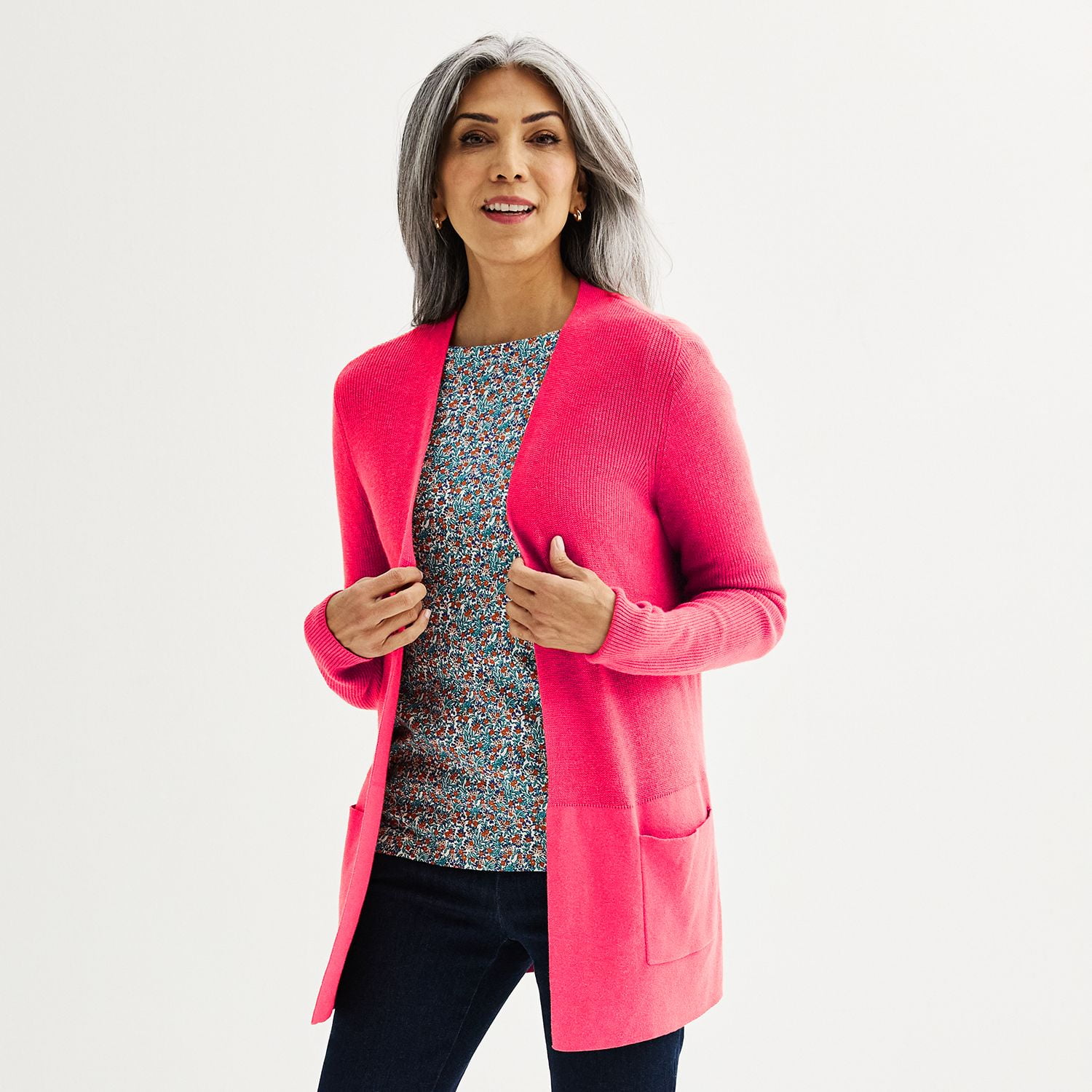 Women s Croft Barrow Classic Ribbed Open Front Cardigan Color Coal Heather Size X LARGE Walmart
