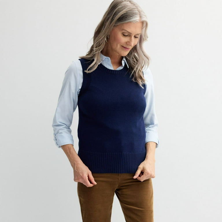 Women s Croft Barrow Crewneck Sweater Vest Color Seattle Navy Size X SMALL Walmart
