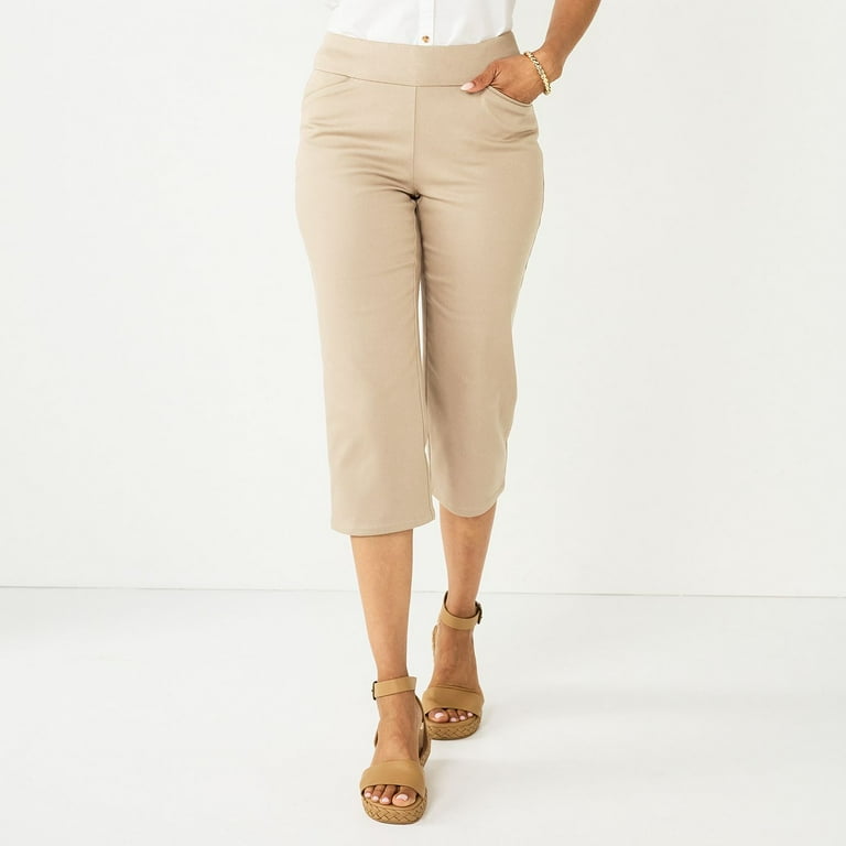 Women s Croft Barrow Effortless Stretch Capri Pants Color Odell Beige Size 14