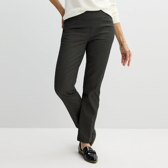 Women's Croft & Barrow® Effortless Stretch Pull-On Straight-Leg Pants Color: Black Micro Geo Size: 4