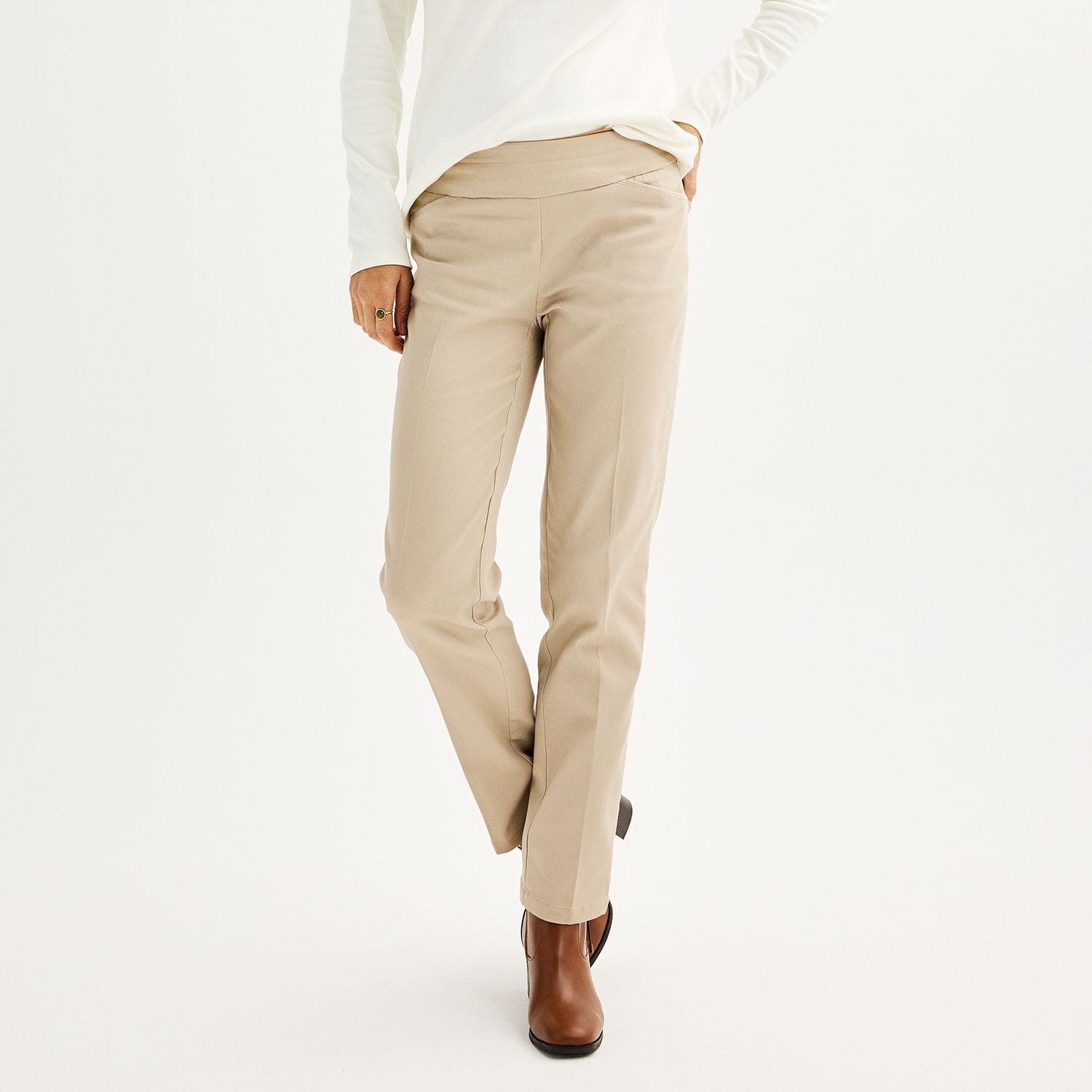 パンツ BARROW Women Straight Pants 034076 WHITE Women's Croft & Barrow® Effortless Stretch Pull-On Straight
