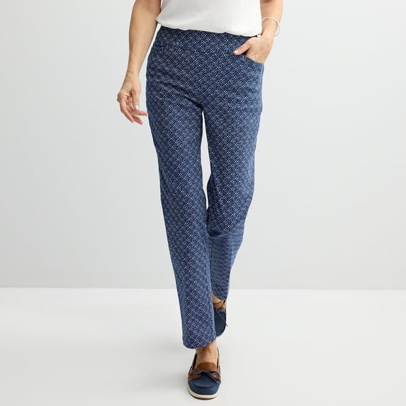 Women's Croft & Barrow® Effortless Stretch Pull-On Straight-Leg Pants Color: Navy Texture Tile Size: 16 SHORT
