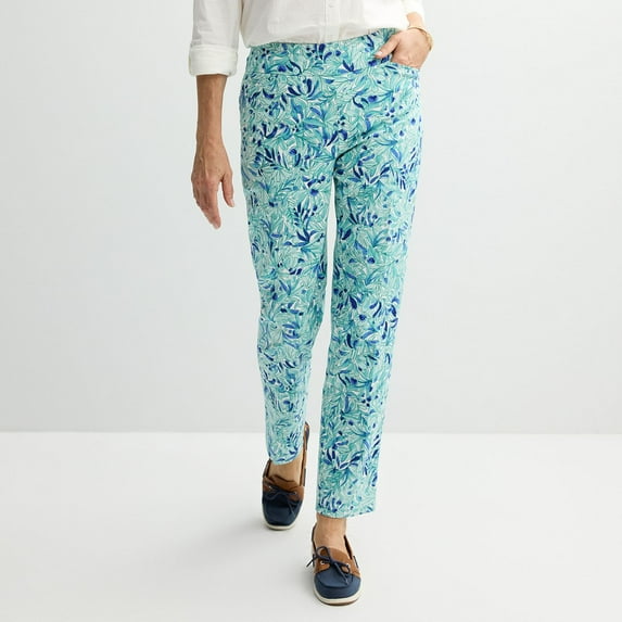 Women's Croft & Barrow® Effortless Stretch Pull-On Straight-Leg Pants Color: Teal Paint Foliage Size: 16 SHORT