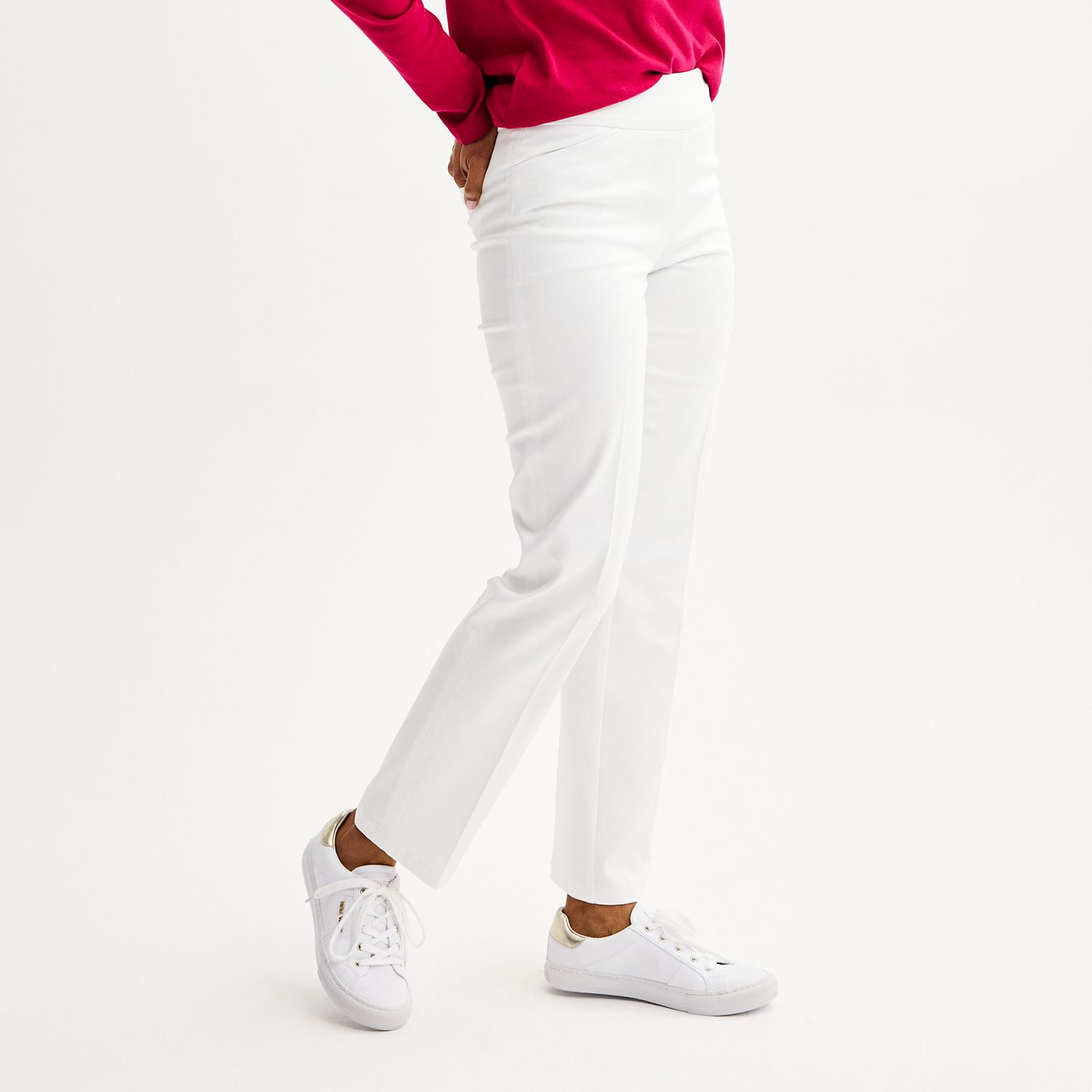 パンツ BARROW Women Straight Pants 034076 WHITE Women's Croft & Barrow® Effortless Stretch Pull-On Straight