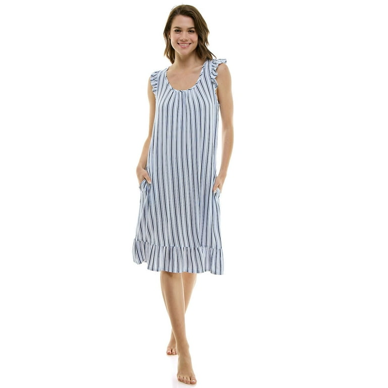 Women s Croft Barrow Ruffled Sleep Shirt Color Stately Stripe Size MEDIUM Walmart