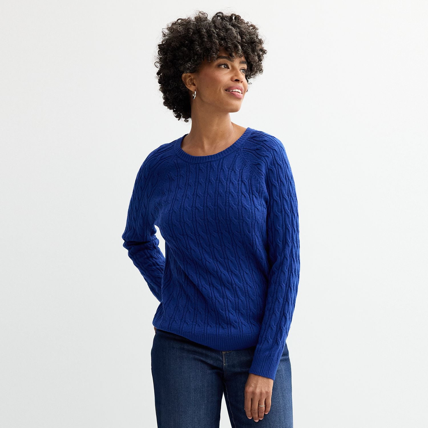 Women s Croft Barrow The Extra Soft Cabled Crew Neck Sweater Color Flynn Navy Size SMALL Walmart