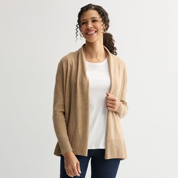 Women's Croft & Barrow® The Extra Soft Closureless Cardigan Color: Camel Heather Size: MEDIUM