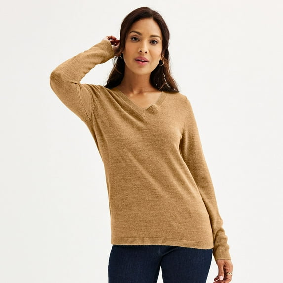 Women's Croft & Barrow® The Extra Soft V-Neck Sweater Color: Camel Heather Size: LARGE