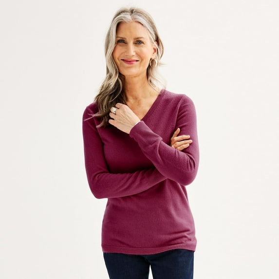 Women's Croft & Barrow® The Extra Soft V-Neck Sweater Color: Madeira Berry Size: SMALL