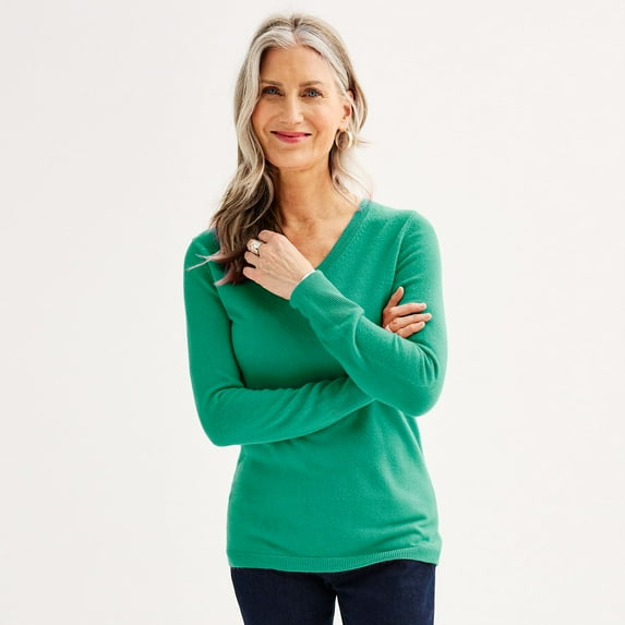 Women's Croft & Barrow® The Extra Soft V-Neck Sweater Color: Peacock Green Size: SMALL