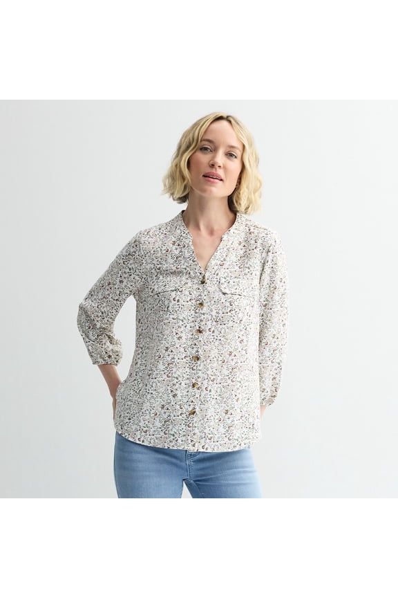 Women's Croft & Barrow® Y-Neck Blouse Color: Ivory Petite Garden Size: SMALL