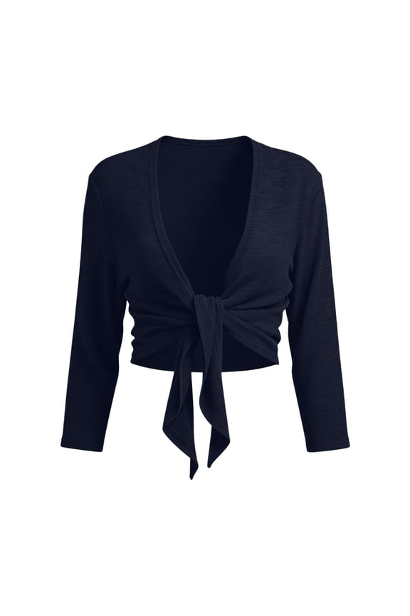 Women's Crop Chiffon Shrug Cardigan 3/4 Sleeve Tie Front Lightweight Sweater Bolero Cove Up Trendy Shawl Cape