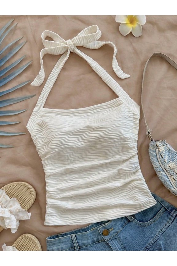 Women's Crop Halter Inside The Halter Wearing Sleeveless Short Slimming Vest Top