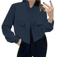 thumbnail image 1 of Women's Crop Jacket No Hood Button up Sweatshirt Cargo Short Coat Long Sleeve Casual 2025 Fall Fashion Clothes (XL, Navy), 1 of 6