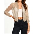 thumbnail image 1 of Women's Crop Mesh Sheer Bomber Jackets Lightweight Long Sleeve Zip Up Jacket Outwear, 1 of 6