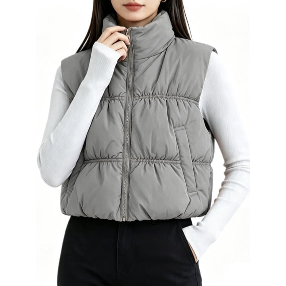Women's Crop Puffer Vest Zip Up Front Lightweight Warm Sleeveless Vest Coat