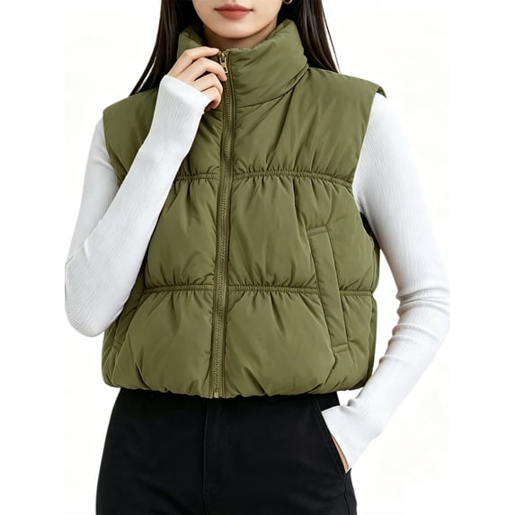Women's Crop Puffer Vest Zip Up Front Lightweight Warm Sleeveless Vest Coat