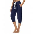 thumbnail image 1 of Women's Crop Sweatpant Capri Pants Lounge Drawstring High Elastic Waist Wide Leg Pant Cinch Sport Bottom Trousers Navy XX-Large, 1 of 6