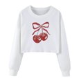 thumbnail image 1 of Women's Crop Sweatshirts Fruit Cherry Print Cute Pullover Long Sleeve Tops for Teen Girls Short Blouses (L, White), 1 of 7