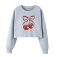 thumbnail image 1 of Women's Crop Sweatshirts Fruit Cherry Print Cute Pullover Long Sleeve Tops for Teen Girls Short Blouses (S, Gray), 1 of 7