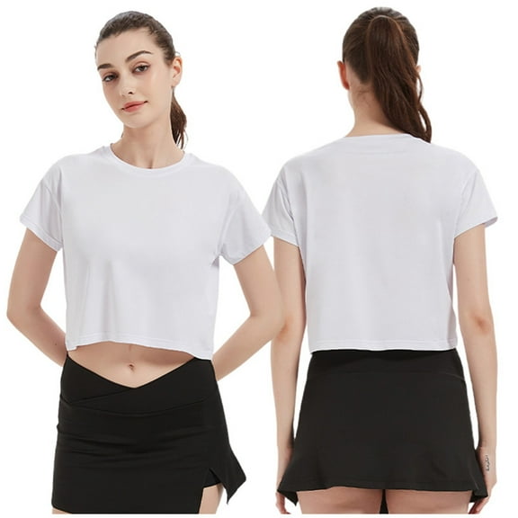 Women's Crop T-Shirt Casual Loose Fit Round Neck Short Sleeve Tee for Yoga Running Workout Comfortable Stylish Top