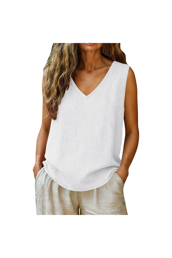 Women's Crop Tank Tops V Neck Summer Sleeveless Cami Shirts Loose Fit Casual Flowy Basic Tee Tops