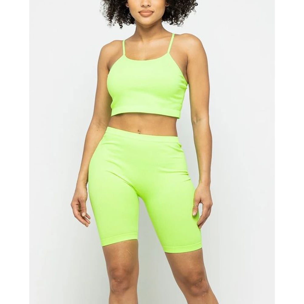 Lime green clearance biker short set