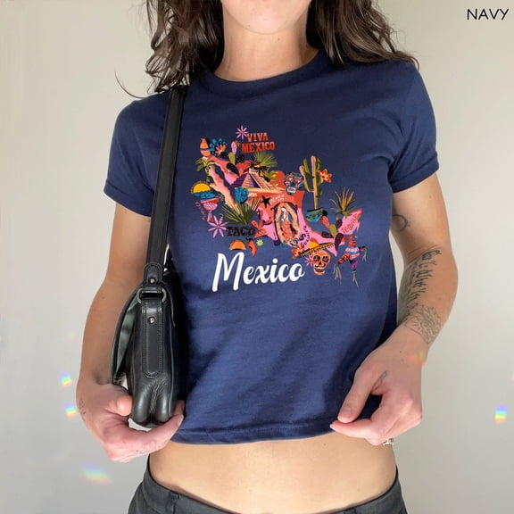 Women's Crop Top Butterfly Viva Mexico Baby Tee Mexican T-shirt