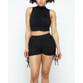 thumbnail image 1 of Women's Crop Top & High Waisted Shorts Casual Loungewear Shirring Fabric Set, Black, S, 1 of 2