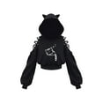 thumbnail image 1 of Women's Crop Top Hoodie Cute Ear Cat Off Shoulder Hollow Out Lace Up Long Sleeve Pullover Sweatshirt Punk Top, 1 of 6