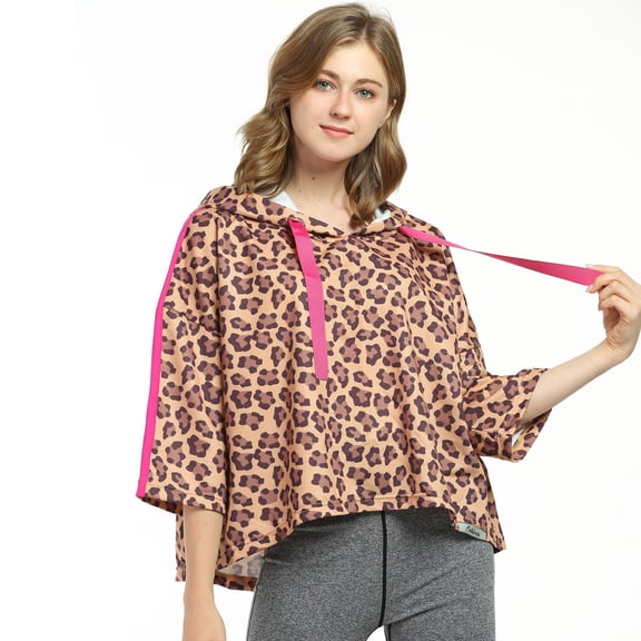 Women’s Crop Top Hoodie Sweatshirt Oversized Casual 3/4 Sleeve One Size Cheetah