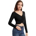 thumbnail image 1 of Women's Crop Top Long Sleeve V-Neck Ruched Front Slim Fit Ribbed T-Shirt, 1 of 1
