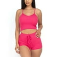 thumbnail image 1 of Women's Crop Top Sports Bra & High Waisted Shorts Fitness Gym Workout Yoga Set, Fuchsia, S, 1 of 2