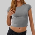 thumbnail image 1 of Women's Crop Top Trendy Athletic Yoga Tees Trendy Slim Fit Cap Sleeve Y2k Blouses Fitness Compression Shirt (M, Gray), 1 of 6