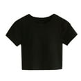 thumbnail image 1 of Women's Crop Tops Built-In Bra Summer Trendy Crew Neck Short Sleeve Shirts Cool Comfortable Solid Blouses (S, Black), 1 of 6
