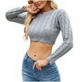 thumbnail image 1 of Women's Crop Tops Crewneck Sweater Long Sleeve Cable Slouchy Pullover Jumper Tops Gray XL, 1 of 5