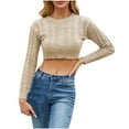 thumbnail image 1 of Women's Crop Tops Crewneck Sweater Long Sleeve Cable Slouchy Pullover Jumper Tops Khaki XL, 1 of 4