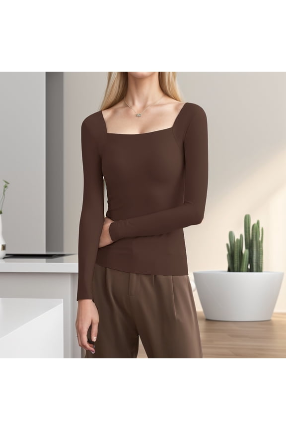 Women’s Crop Tops Long Sleeve Square Neck Basic Casual Slim Fit Blouse Tee T Shirts Streewear Going Out Tops Heavy Thermal Underwear for Men Women's Thermal Shirts Long Sleeve Climate Right Women Men