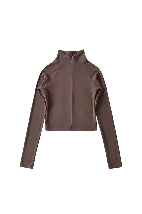 Women's Crop Tops Solid-Color Wool Blend Thermal Half-Turtleneck Long-Sleeve Base Layer Top