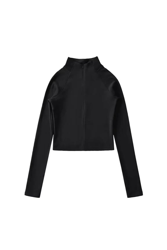 Women's Crop Tops Solid-Color Wool Blend Thermal Half-Turtleneck Long-Sleeve Base Layer Top