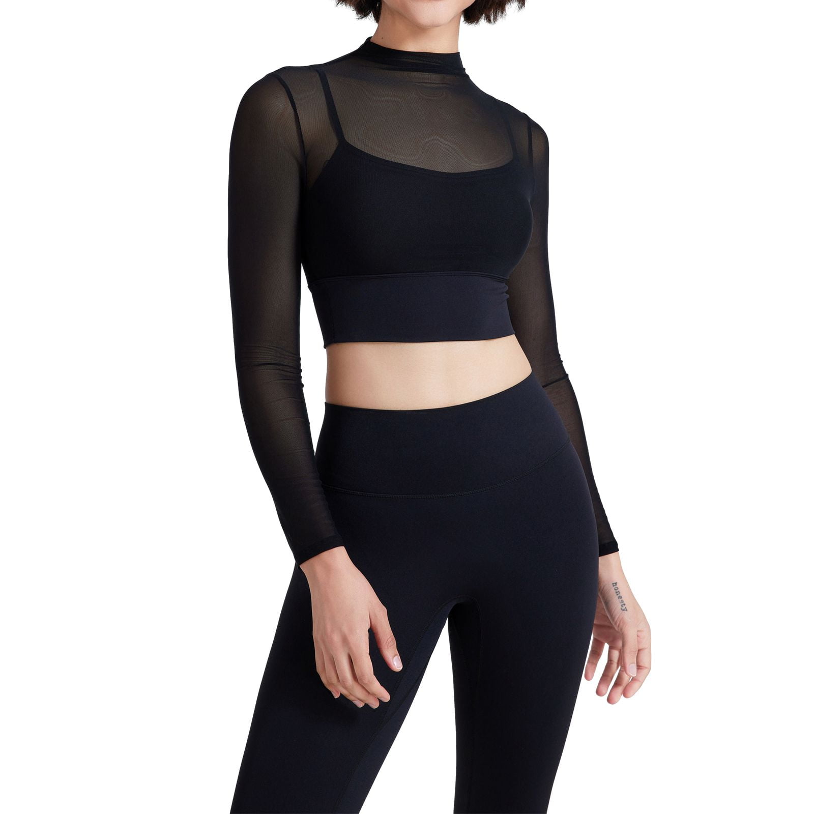 Women's Crop Tops, Workout Long Sleeve Shirts With Chest Pads