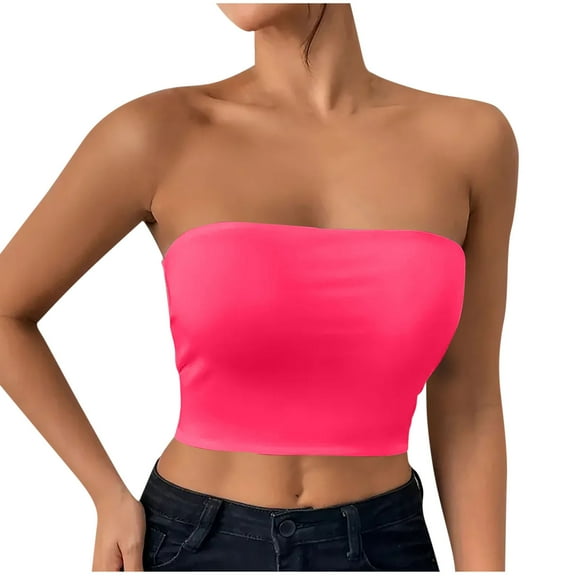 Women's Crop Tube Tops Base Undershirt Summer Casual Going Out Blouses Off Shoulder Clubwear (L, Hot Pink)