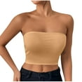 thumbnail image 1 of Women's Crop Tube Tops Base Undershirt Summer Casual Going Out Blouses Off Shoulder Clubwear (L, Khaki), 1 of 4