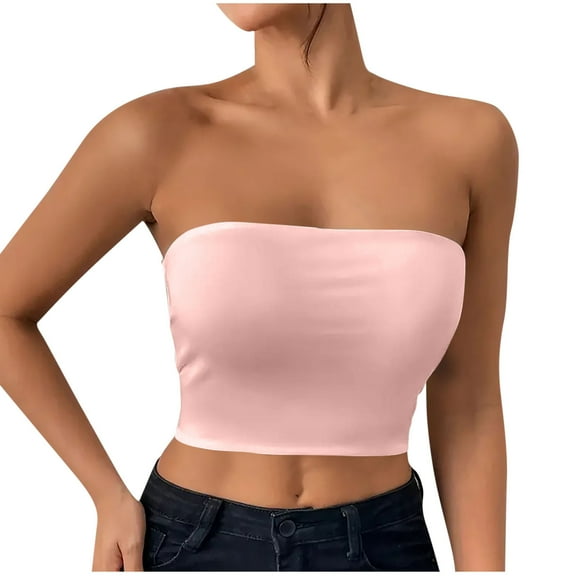 Women's Crop Tube Tops Base Undershirt Summer Casual Going Out Blouses Off Shoulder Clubwear (M, Pink)