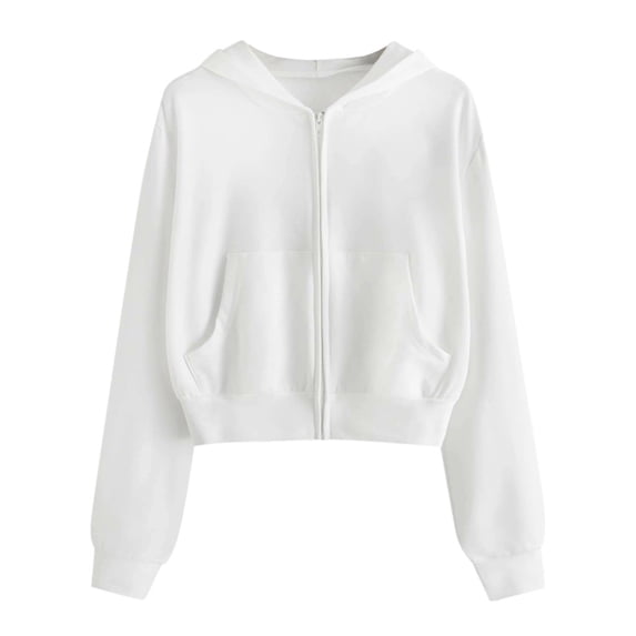 Women's Crop Zip Up Hoodie Pocket Drawstring Basic Zipper Hooded Sweatshirt Embroidery Butterfly Workout Cropped Jacket